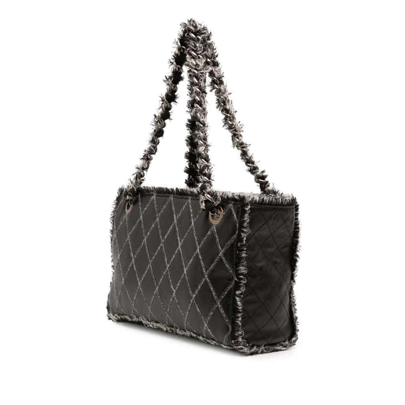 Chanel CC Quilted Calfskin Tweedy Shopping Tote Black Leather Good condition - Back View