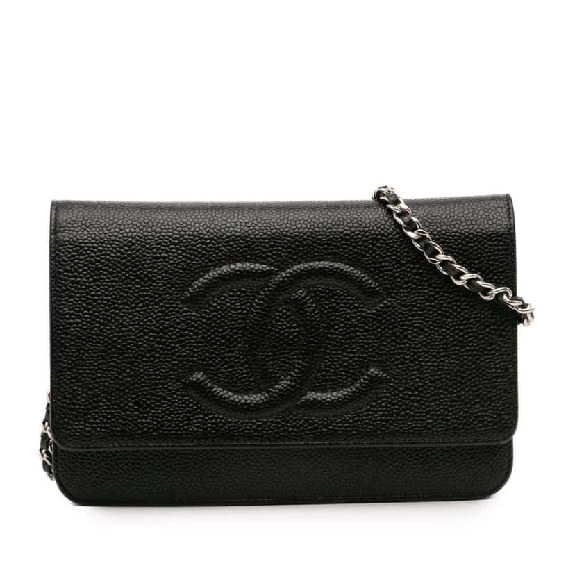Chanel CC Caviar Wallet On Chain Black Leather Good condition - Front View