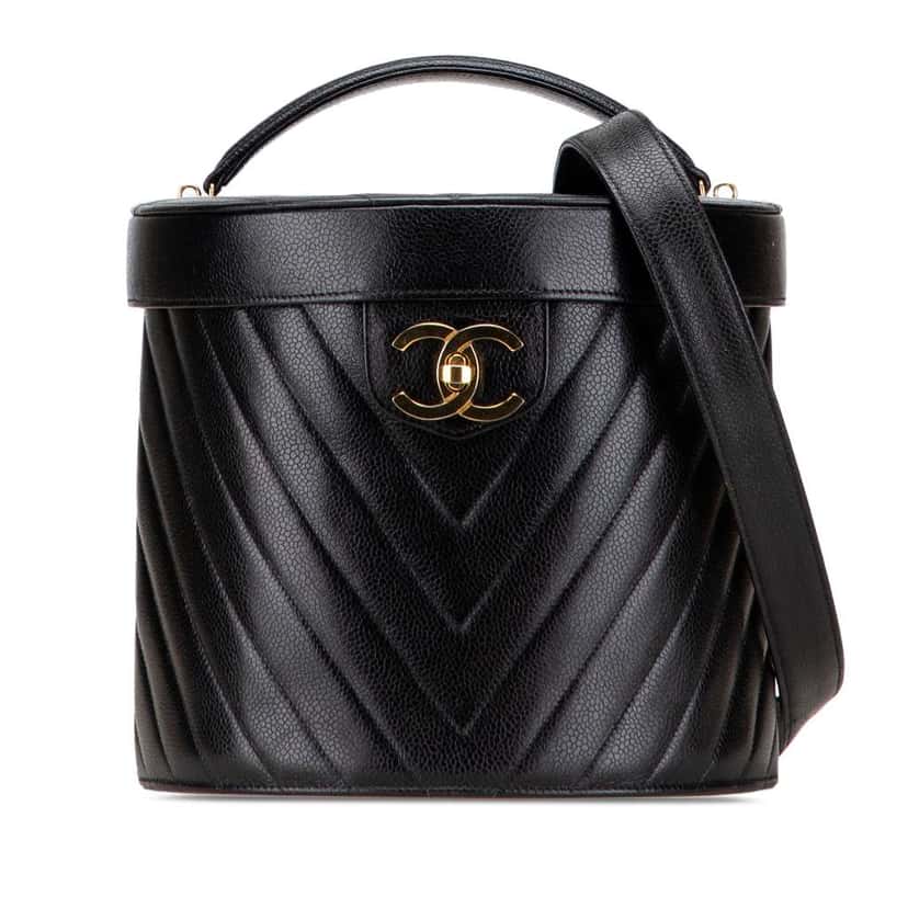 Chanel CC Chevron Caviar Turnlock Vanity Bag Black Leather Good condition - Front View