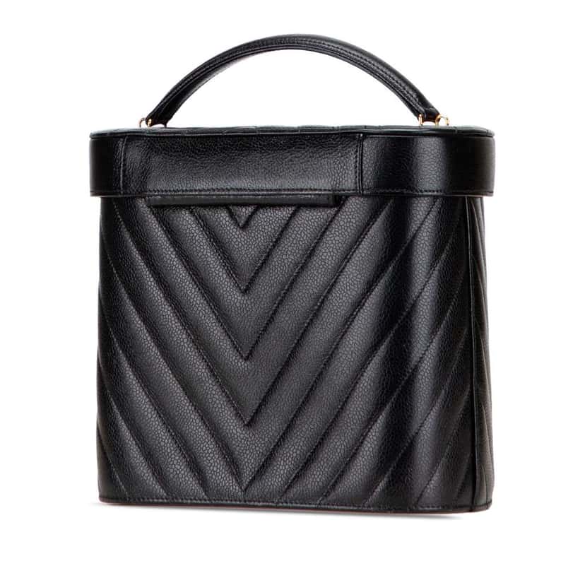 Chanel CC Chevron Caviar Turnlock Vanity Bag Black Leather Good condition - Back View
