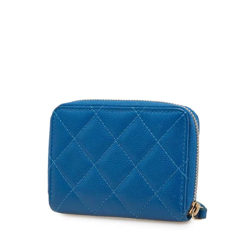 Chanel CC Quilted Caviar Zip Coin Purse Blue Leather Good condition - Back View