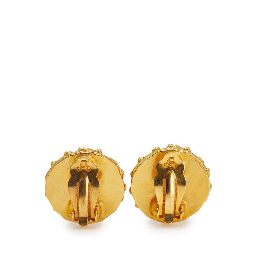 Chanel Gold Plated Studded CC Pearl Clip On Earrings Gold Metal Good condition - Back View