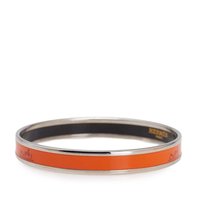 Hermès Narrow Caleche Enamel Bangle 62 Orange Good condition - Back View