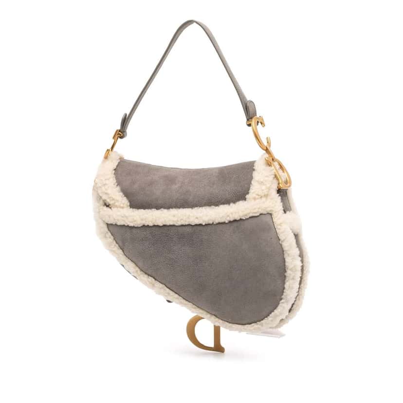 Dior Shearling Suede Saddle Bag Grey Leather Good condition - Back View