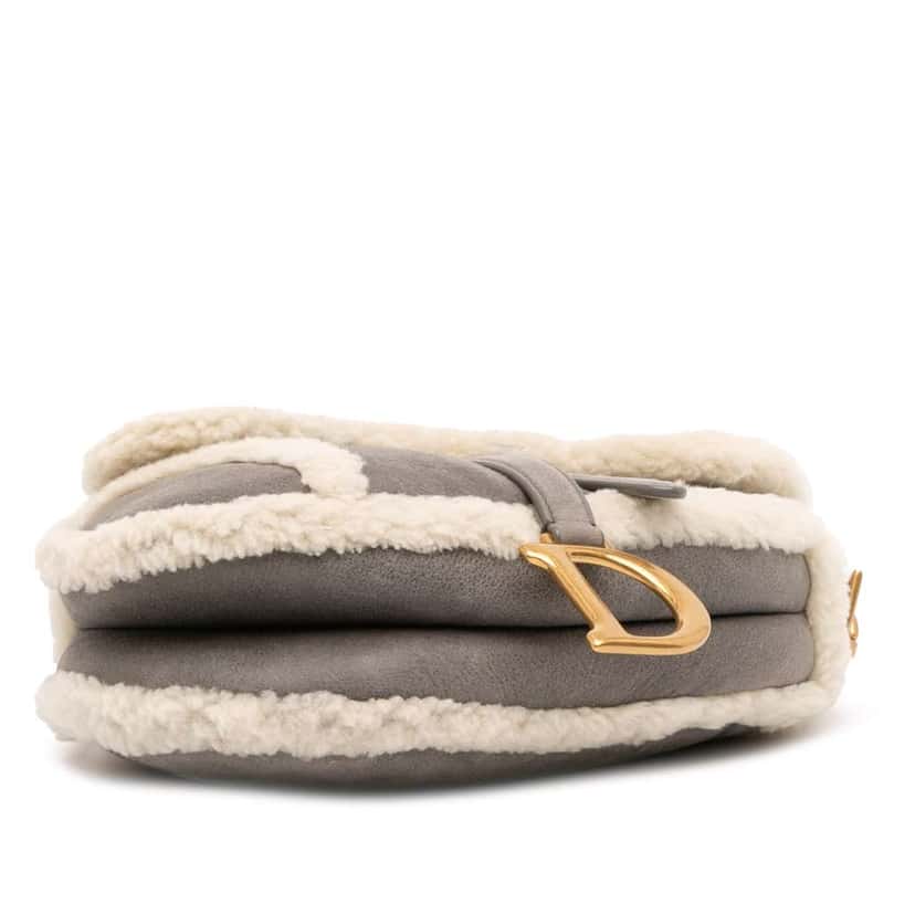 Dior Shearling Suede Saddle Bag Grey Leather Good condition - Inside View