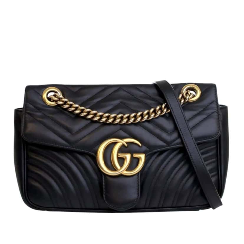 Gucci Medium GG Marmont Matelasse Leather Shoulder Bag Black Leather Good condition - Front View