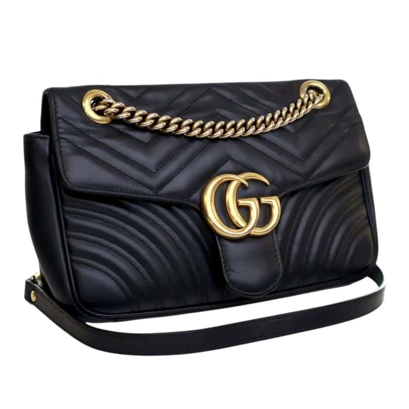 Gucci Medium GG Marmont Matelasse Leather Shoulder Bag Black Leather Good condition - Back View