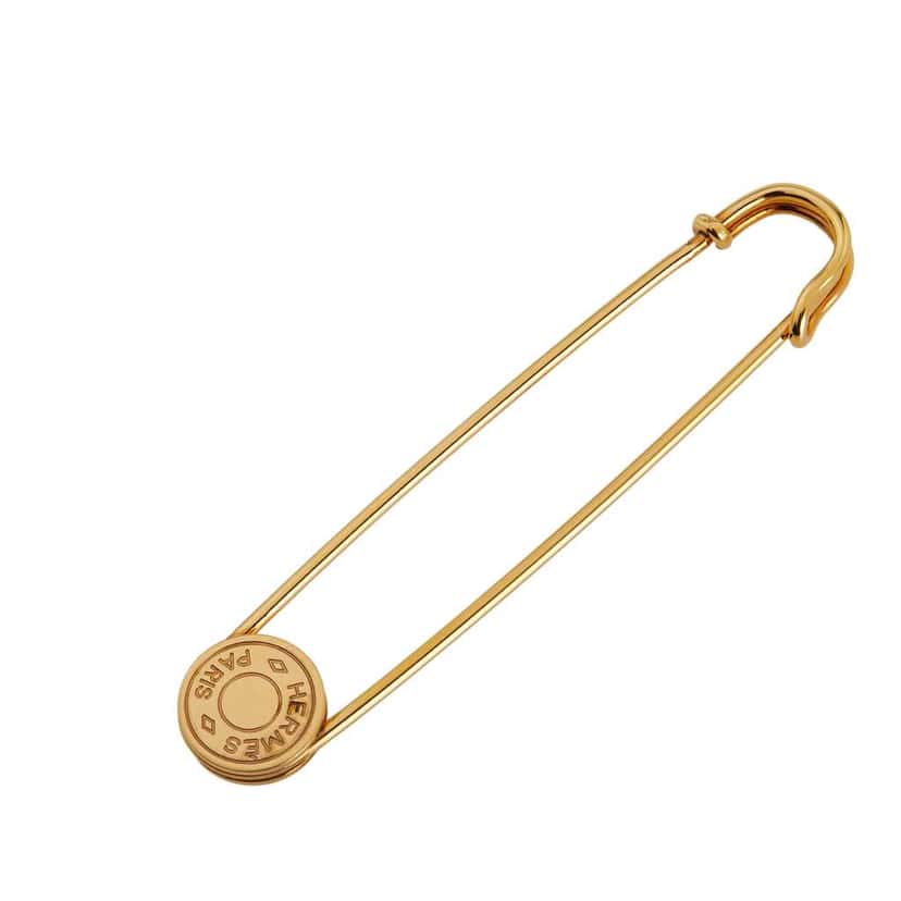 Hermès Gold Plated Clou de Selle Safety Pin Brooch Gold Metal Good condition - Back View