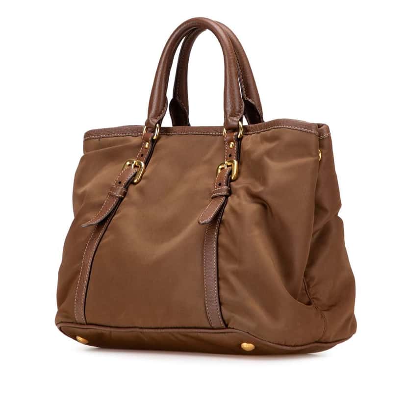 Prada Vitello Daino Trimmed Tessuto Satchel Brown Good condition - Back View
