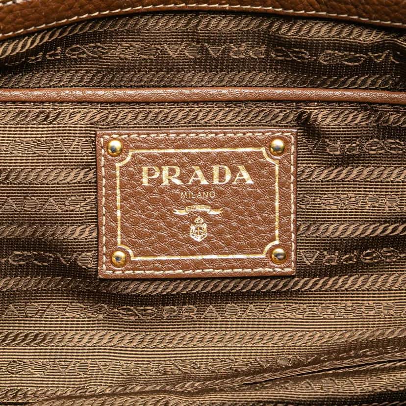 Prada Vitello Daino Trimmed Tessuto Satchel Brown Good condition - Box View