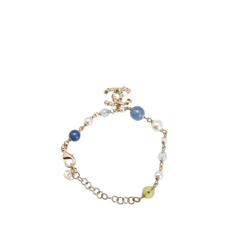 Chanel Gold Plated Faux Pearl Beaded CC Bracelet Gold Metal Good condition - Inside View