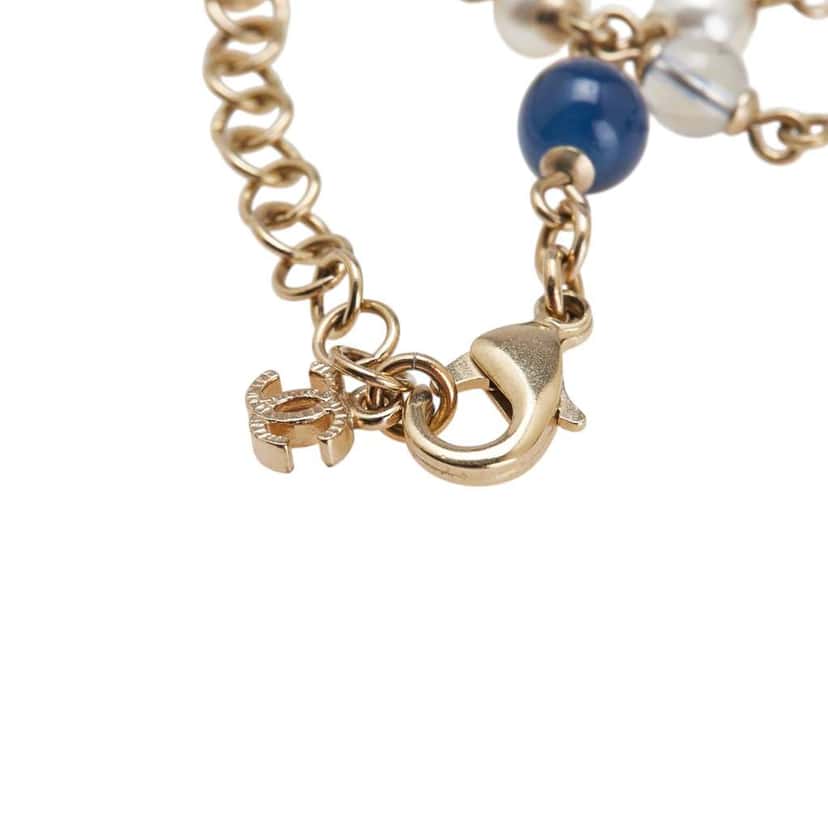 Chanel Gold Plated Faux Pearl Beaded CC Bracelet Gold Metal Good condition - Model View