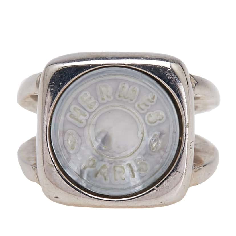 Hermès Silver Plated Bijouterie Fantaisie Corozo Ring Silver Metal Good condition - Front View