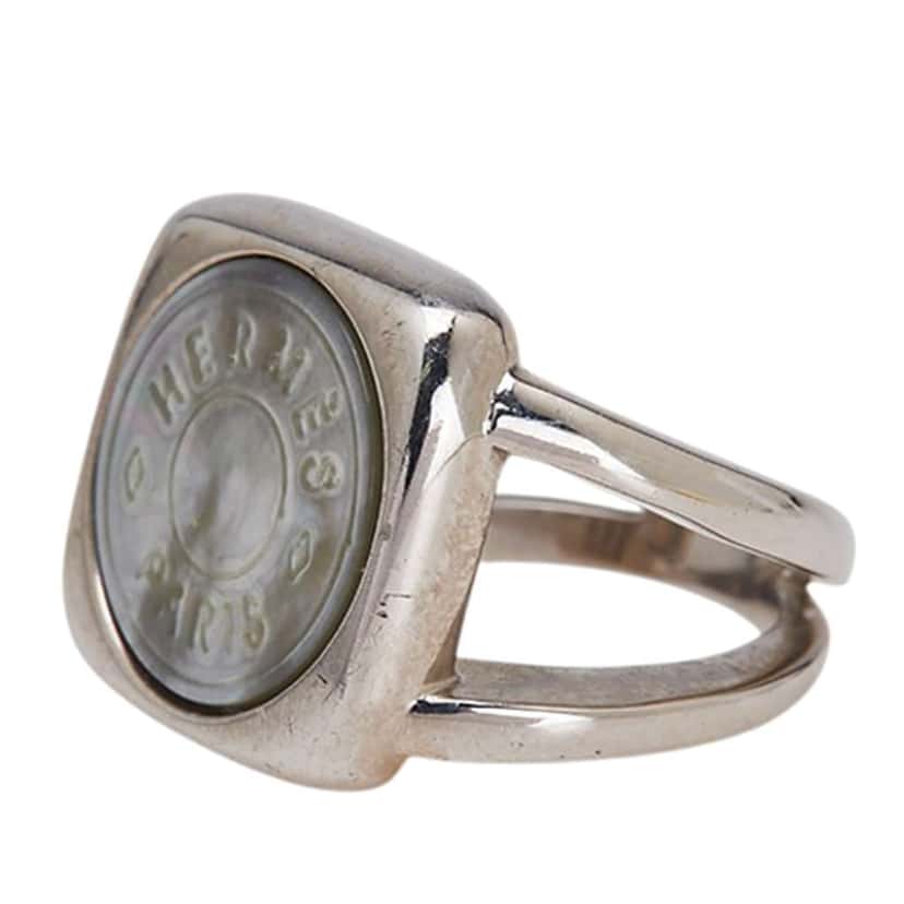 Hermès Silver Plated Bijouterie Fantaisie Corozo Ring Silver Metal Good condition - Back View