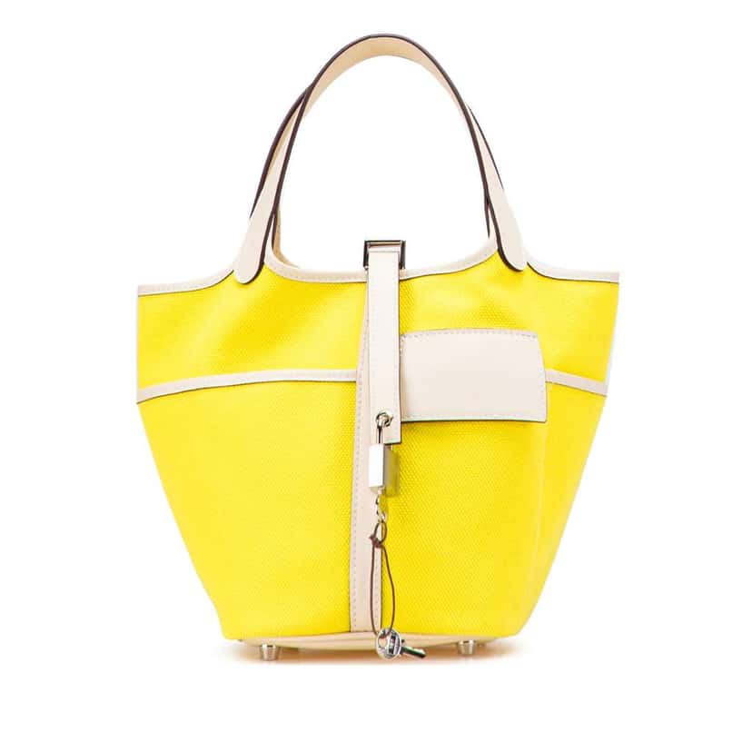 Hermès Toile Goeland and Swift Cargo Picotin Lock 18 Yellow Canvas Good condition - Front View