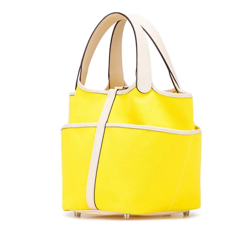 Hermès Toile Goeland and Swift Cargo Picotin Lock 18 Yellow Canvas Good condition - Back View