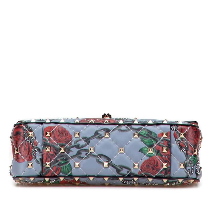 Valentino Small Nappa Roses and Chains Rockstud Spike Satchel Blue Leather Good condition - Inside View