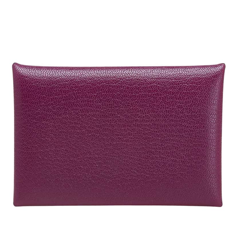 Hermès Chevre Mysore Calvi Card Holder Purple Leather Good condition - Front View