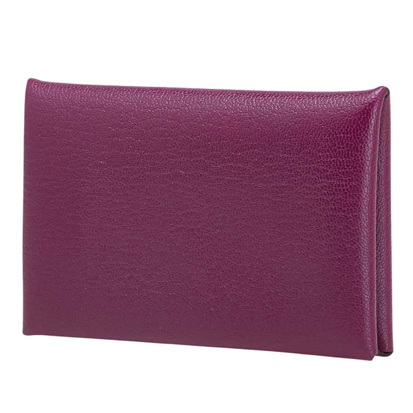 Hermès Chevre Mysore Calvi Card Holder Purple Leather Good condition - Back View