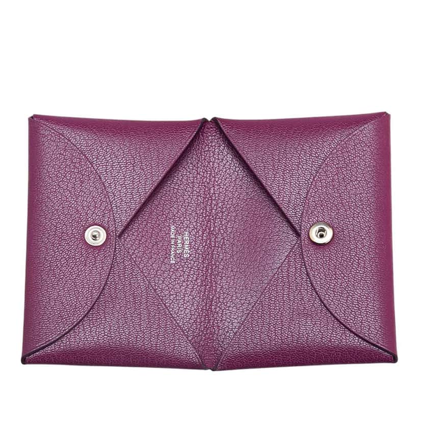 Hermès Chevre Mysore Calvi Card Holder Purple Leather Good condition - Model View