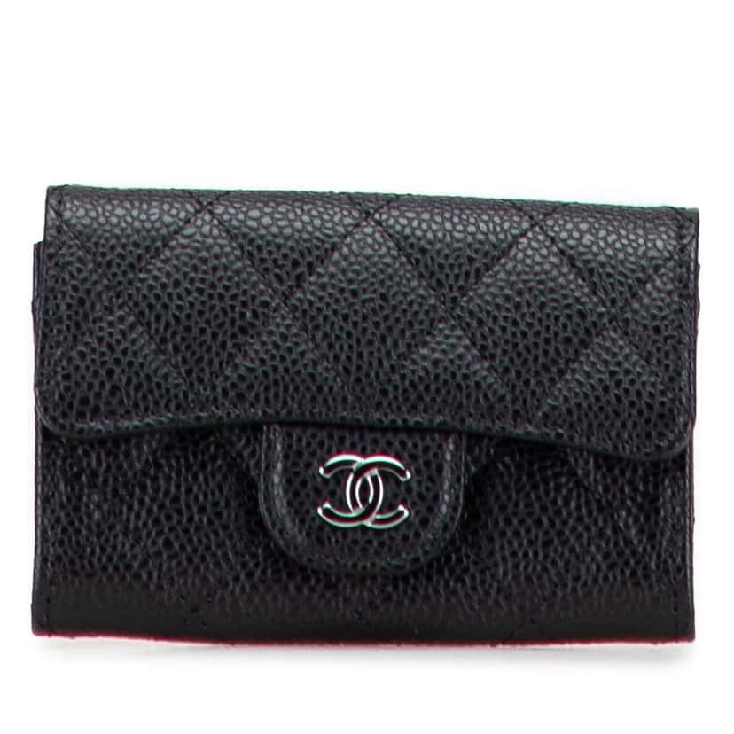 Chanel CC Quilted Caviar Flap Card Holder Wallet Black Leather Good condition - Front View