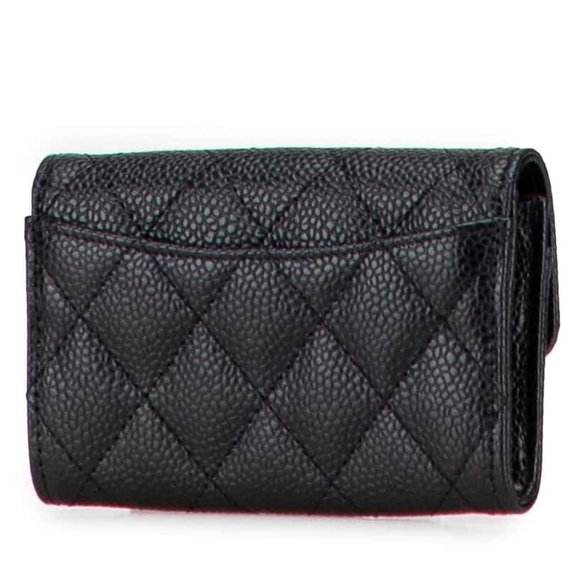 Chanel CC Quilted Caviar Flap Card Holder Wallet Black Leather Good condition - Back View