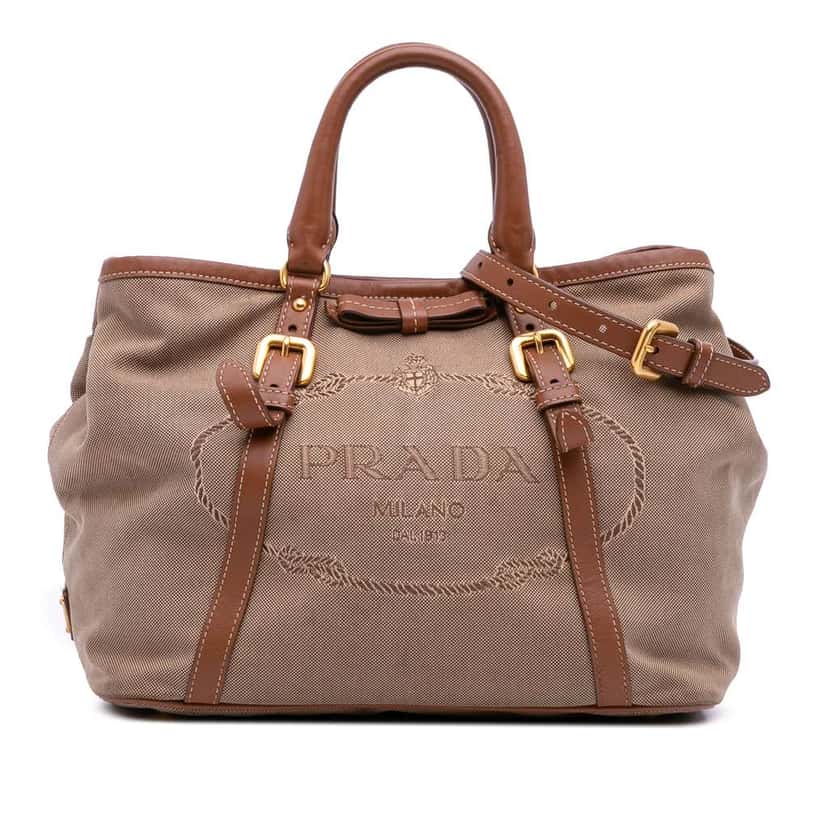 Prada Canvas Canapa Logo Satchel Brown Canvas Good condition - Front View