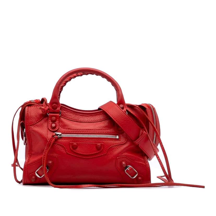 Balenciaga Mini Matte Goatskin Motocross Rubber Covered Classic City Satchel Red Leather Good condition - Front View