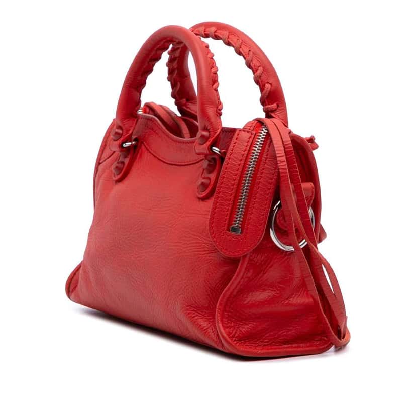 Balenciaga Mini Matte Goatskin Motocross Rubber Covered Classic City Satchel Red Leather Good condition - Back View