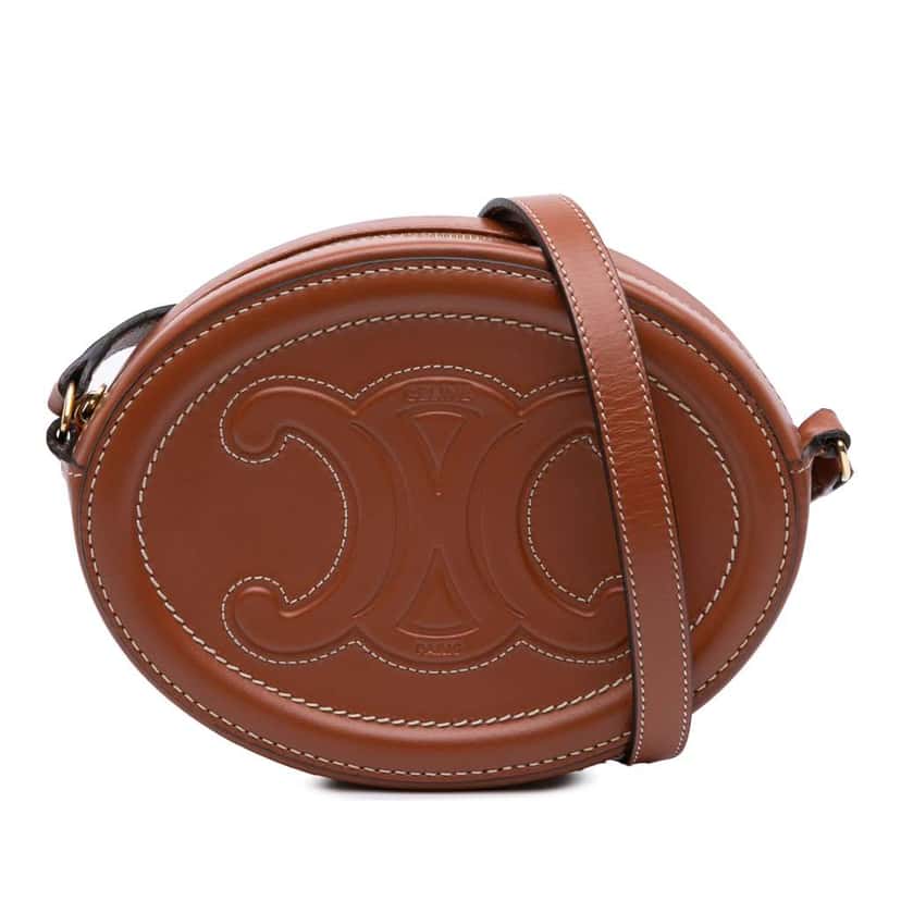 Celine Small Calfskin Cuir Triomphe Oval Crossbody Brown Leather Good condition - Front View