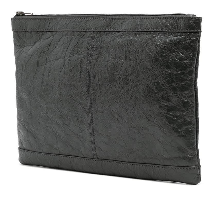 Balenciaga Lambskin Motocross Classic Clip Clutch Green Leather Good condition - Back View