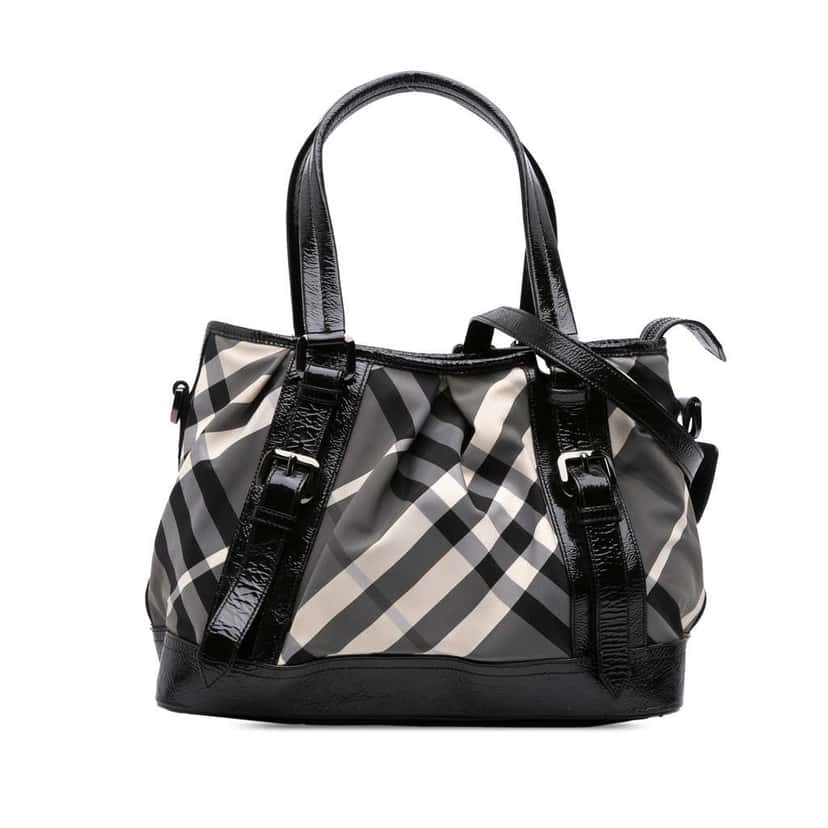 Burberry Beat Check Nylon Lowry Satchel Grey Good condition - Front View