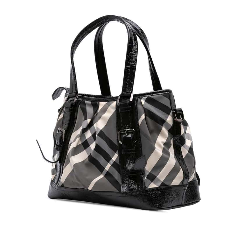 Burberry Beat Check Nylon Lowry Satchel Grey Good condition - Back View