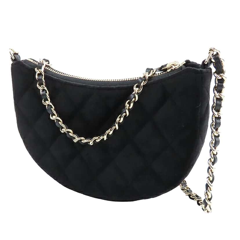 Chanel CC Quilted Velour Half Moon Chain Crossbody Black Velvet Good condition - Back View