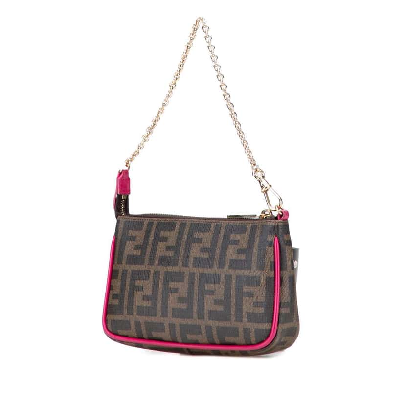 Fendi Zucca Spalmati Chain Pochette Brown Canvas Good condition - Back View
