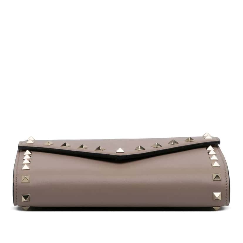 Valentino Calfskin Rockstud Envelope Wallet on Chain Brown Leather Good condition - Inside View
