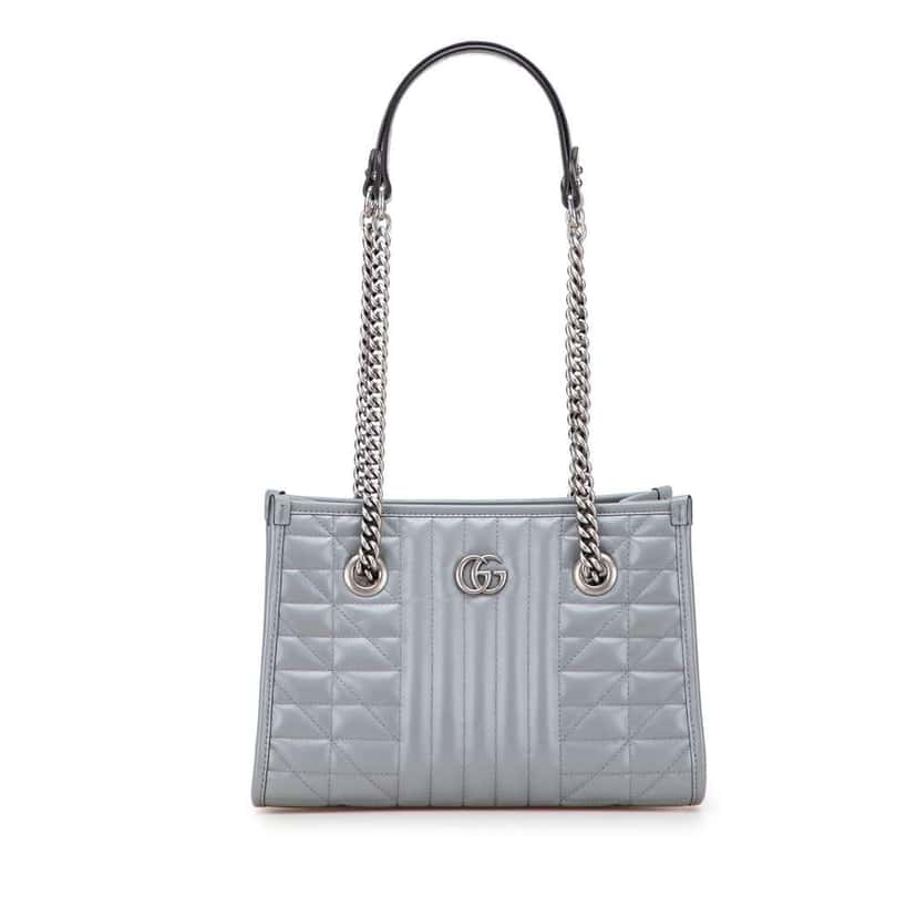 Gucci Small GG Marmont Matelasse Leather Aria Chain Tote Grey Leather Good condition - Front View
