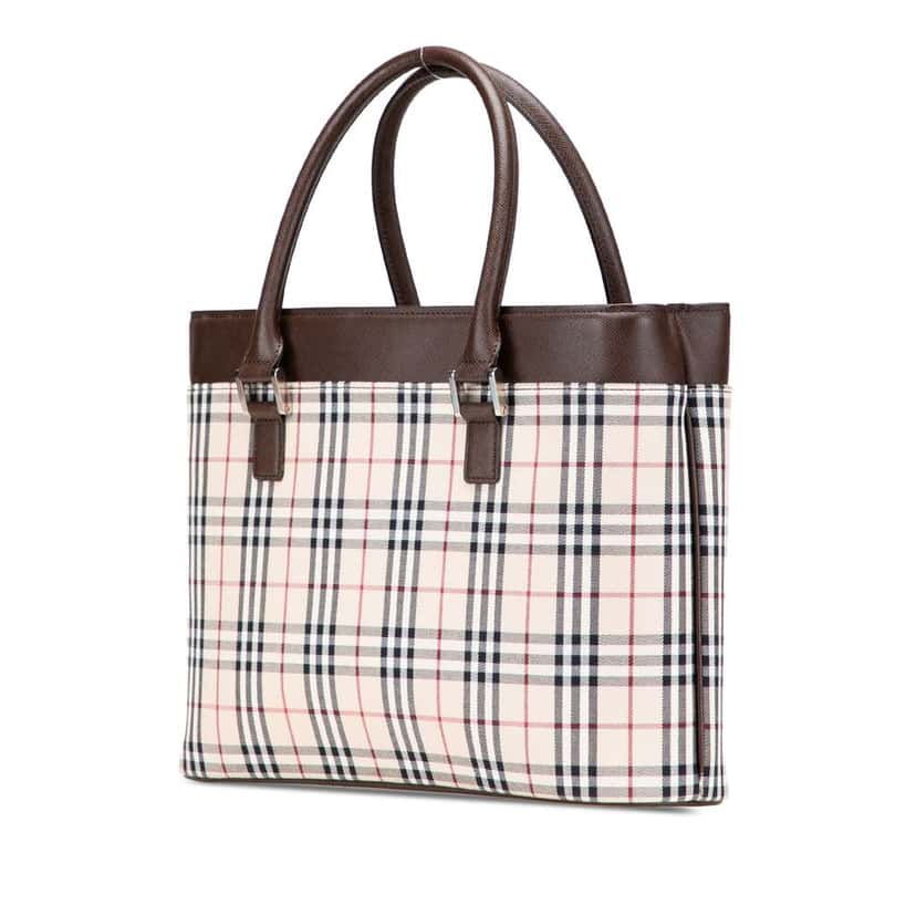 Burberry House Check Canvas Handbag Brown Canvas Good condition - Back View