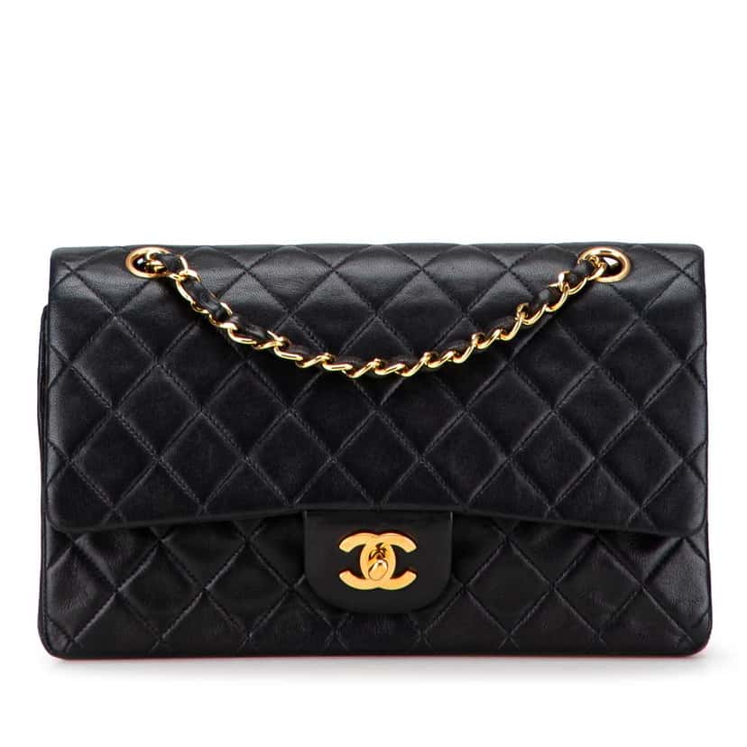 Chanel Medium Classic Lambskin Double Flap Black Leather Good condition - Front View
