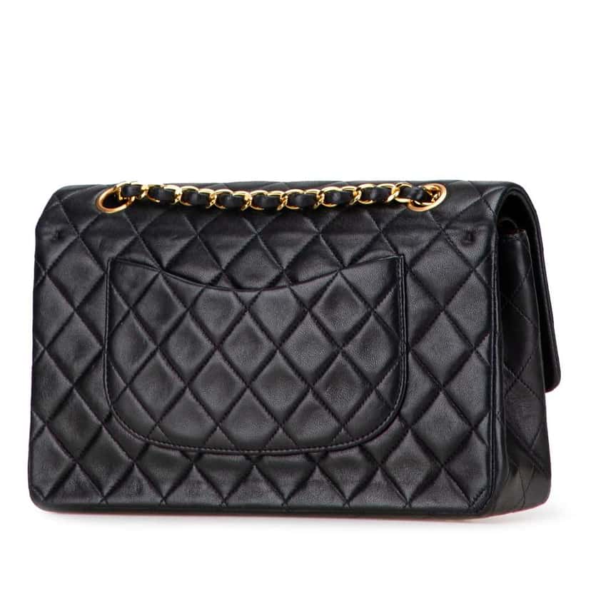 Chanel Medium Classic Lambskin Double Flap Black Leather Good condition - Back View