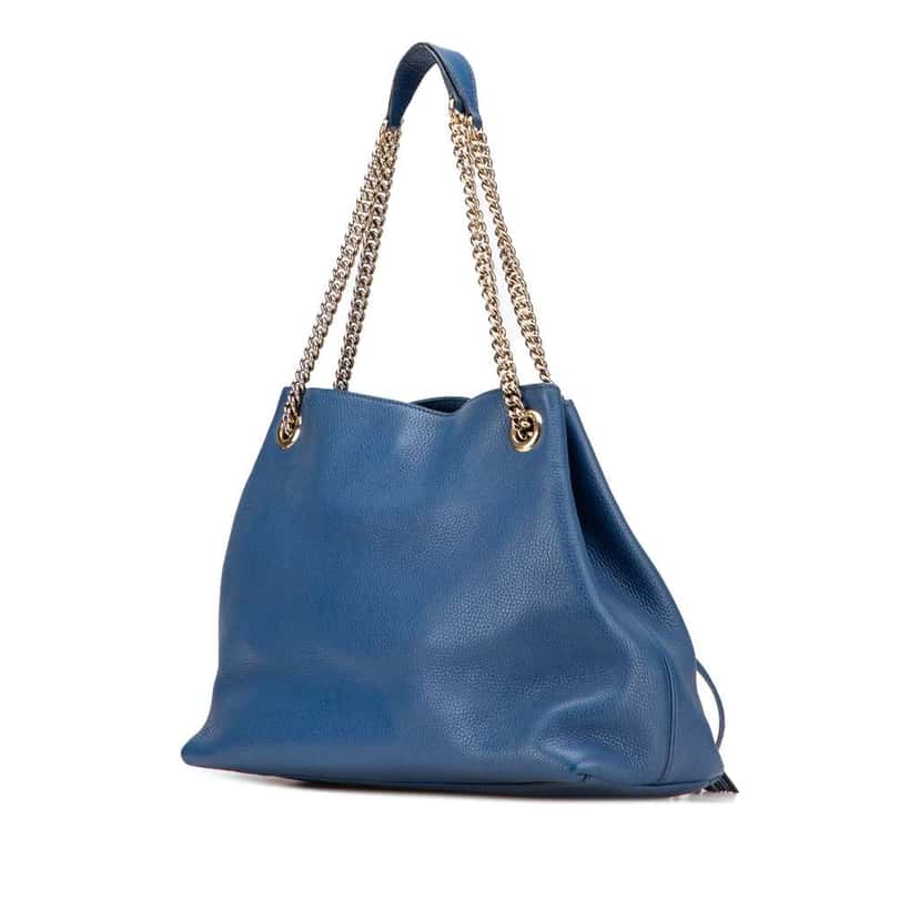 Gucci Medium Leather Soho Chain Tote Blue Leather Good condition - Back View