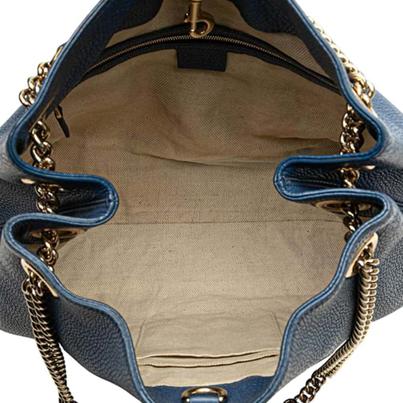 Gucci Medium Leather Soho Chain Tote Blue Leather Good condition - Model View