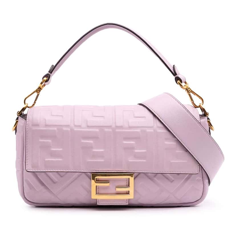 Fendi Medium Leather Embossed FF Baguette Satchel Pink Leather Good condition - Front View