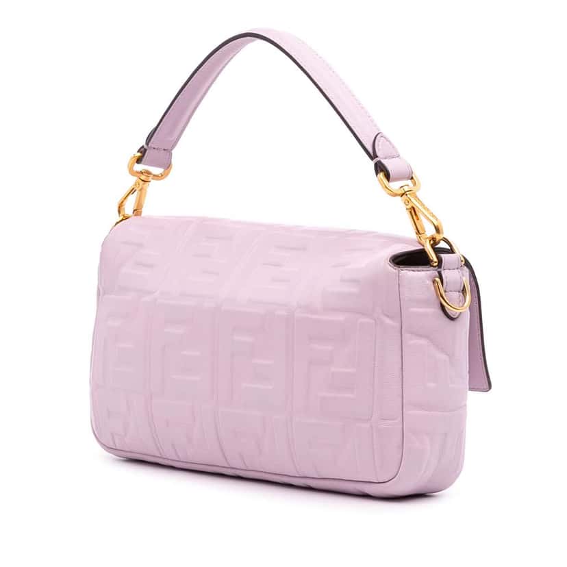 Fendi Medium Leather Embossed FF Baguette Satchel Pink Leather Good condition - Back View