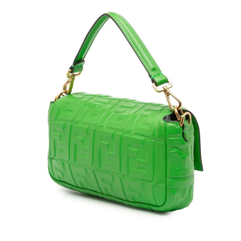 Fendi Zucca Embossed Leather Baguette Satchel Green Leather Good condition - Back View