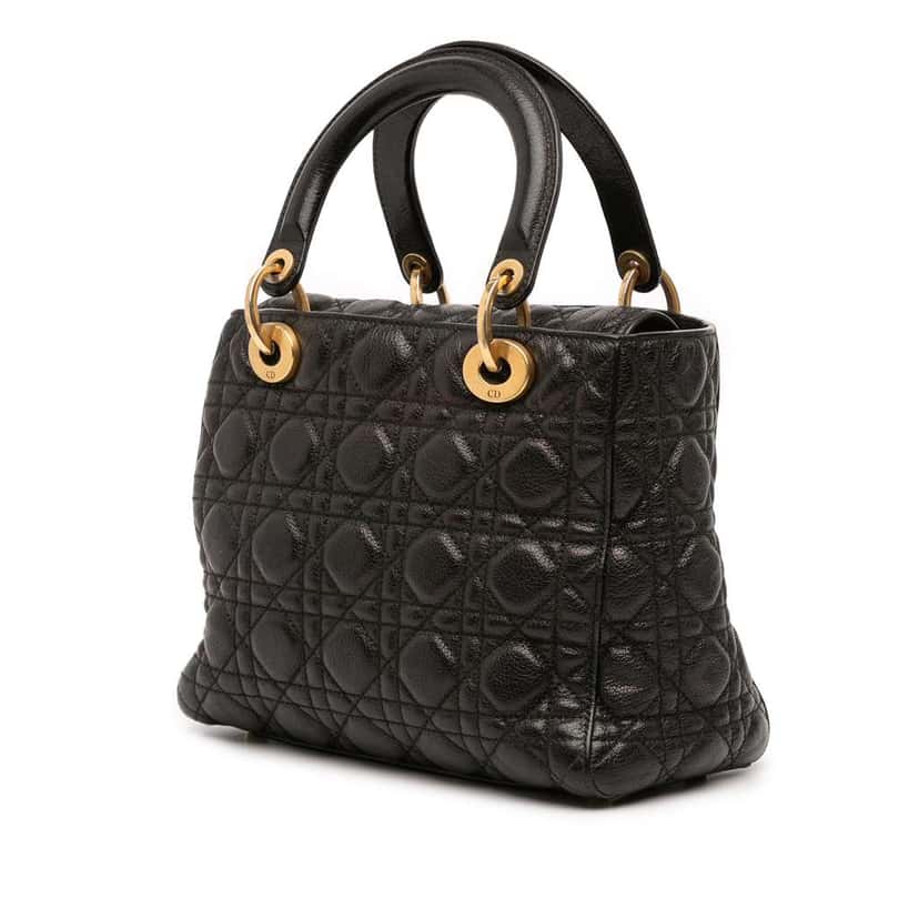 Dior Medium Grained Calfskin Cannage Supple Lady Dior Black Leather Good condition - Back View