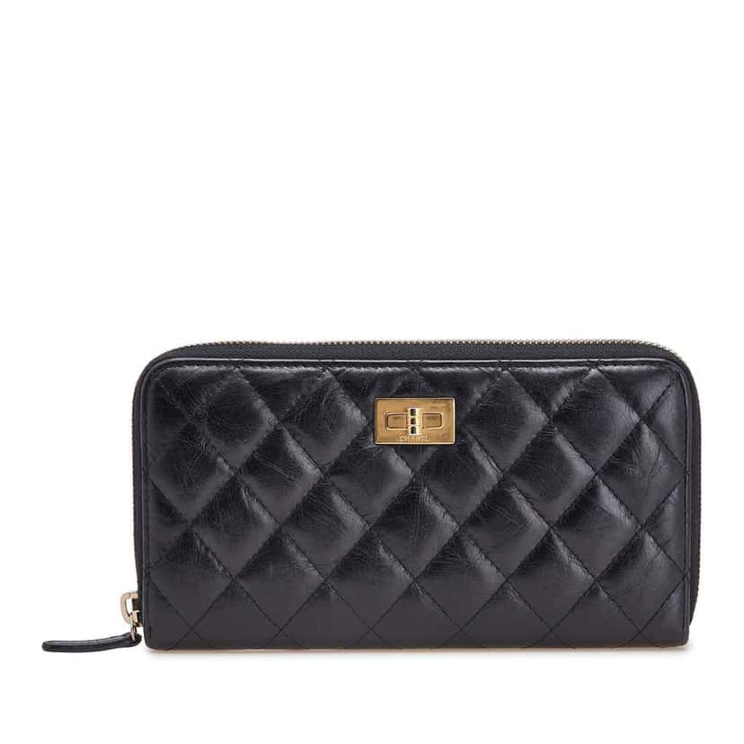 Chanel Reissue 2.55 Quilted Aged Calfskin Zip Around Wallet Black Leather Good condition - Front View
