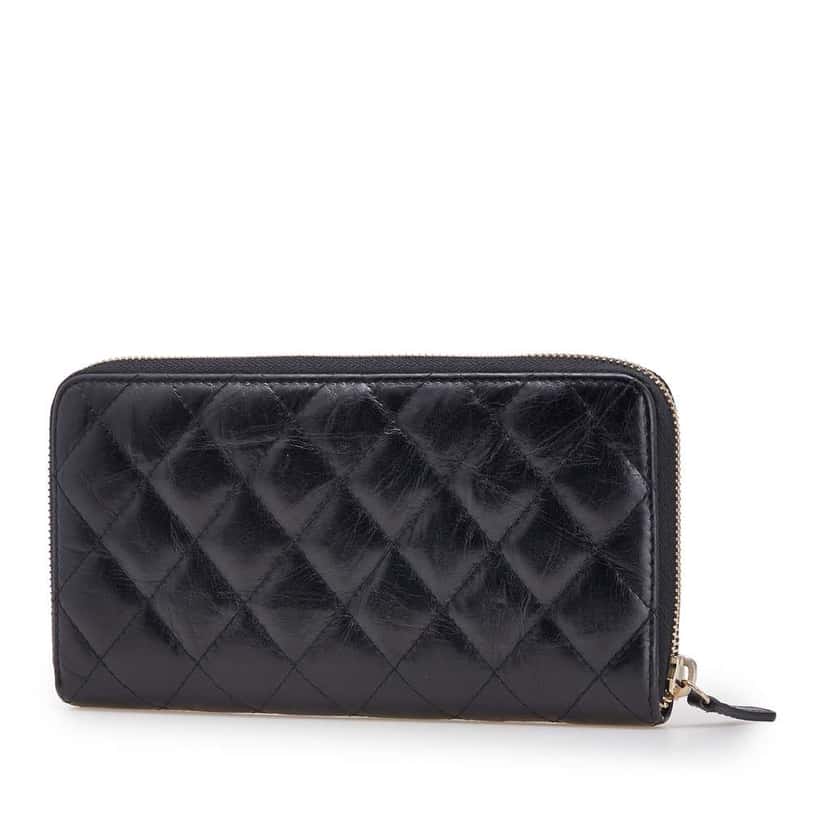 Chanel Reissue 2.55 Quilted Aged Calfskin Zip Around Wallet Black Leather Good condition - Back View