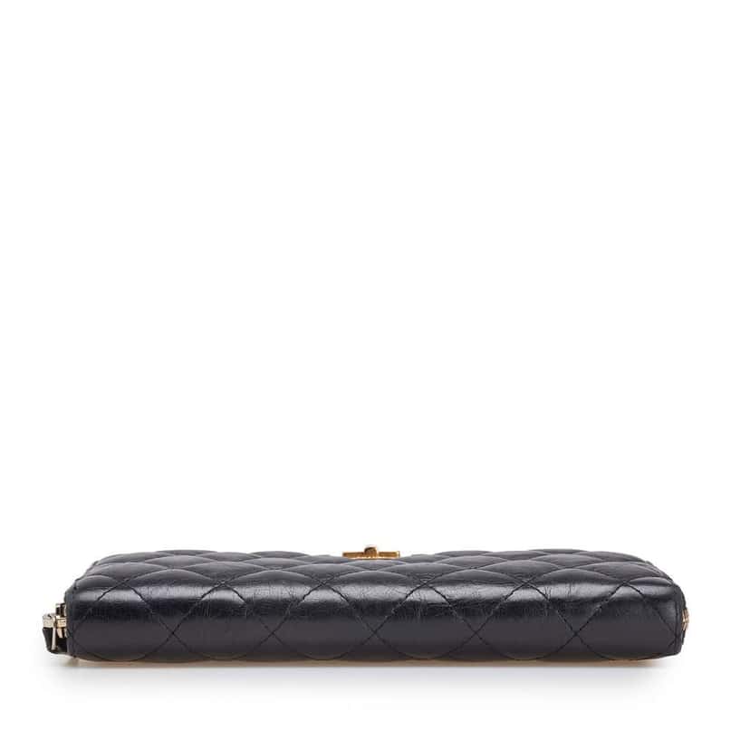 Chanel Reissue 2.55 Quilted Aged Calfskin Zip Around Wallet Black Leather Good condition - Inside View