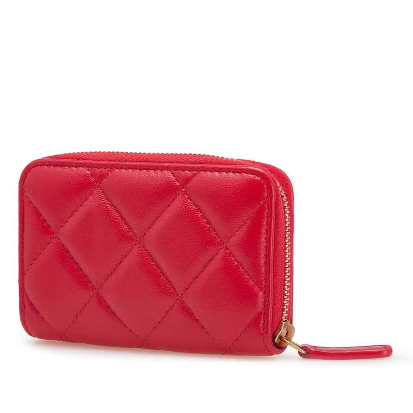 Chanel Quilted Lambskin Acrylic Coco Love Coin Pouch Red Leather Good condition - Back View